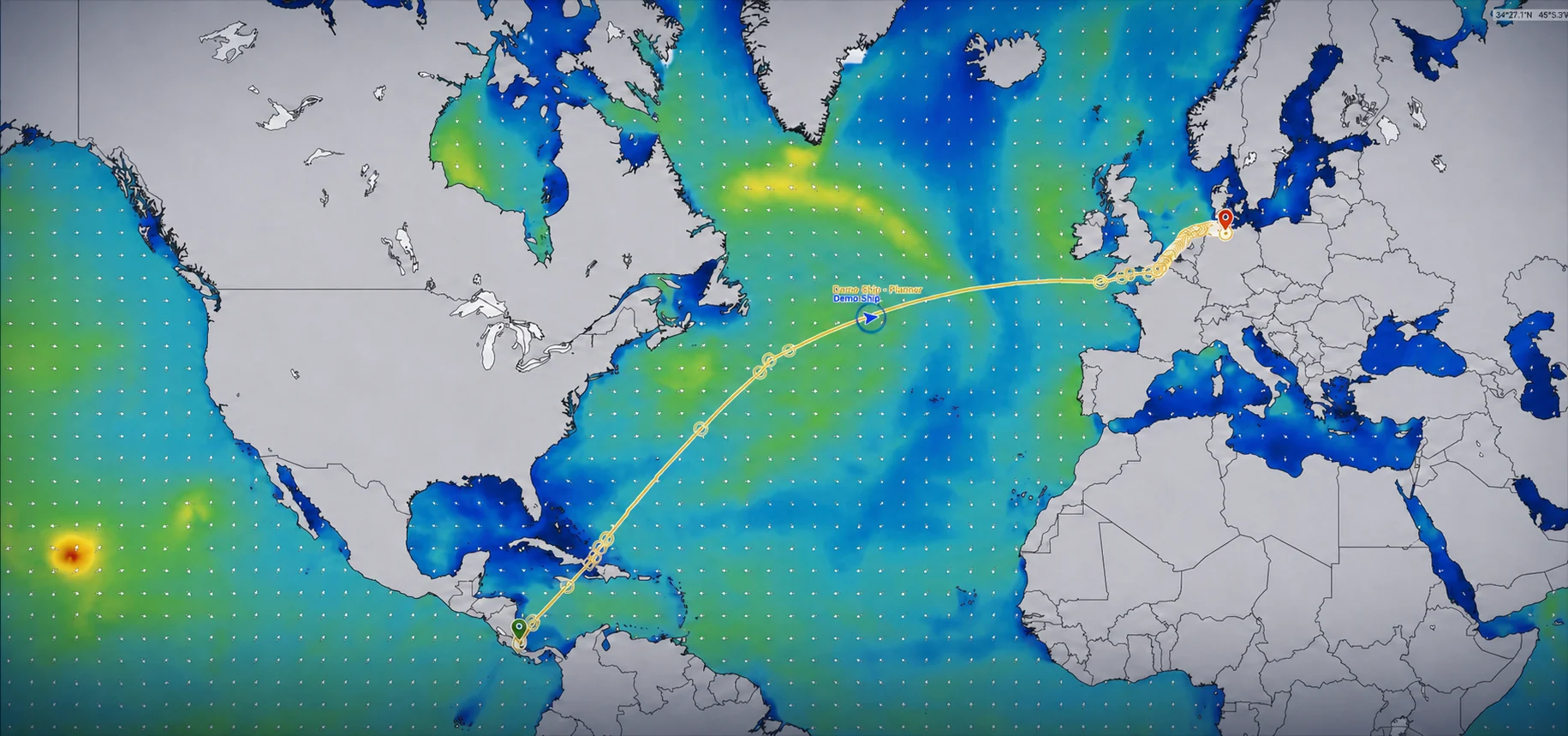 METEO TRACKER Routenansicht über dem Atlantik