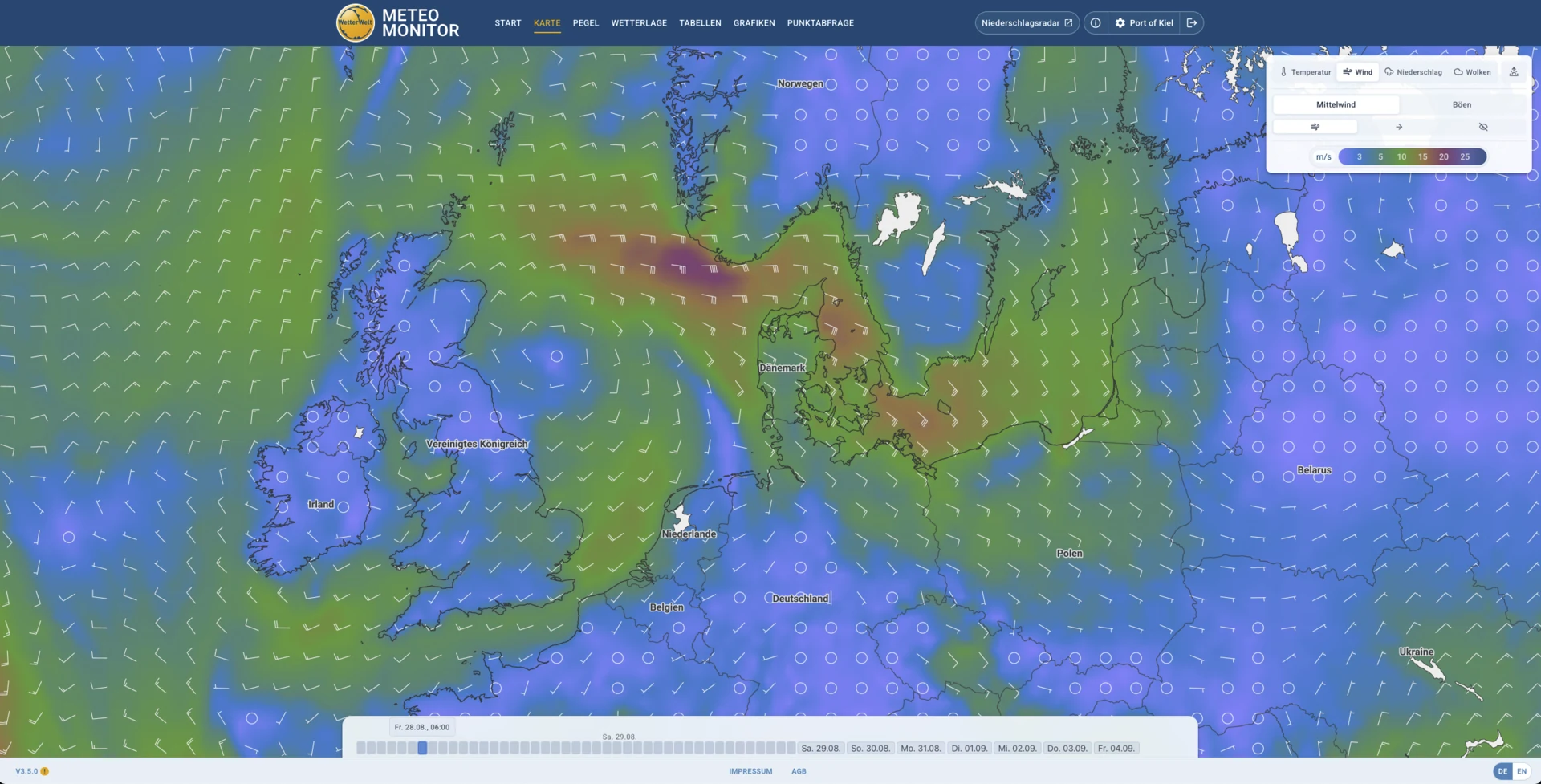 METEO MONITOR Kartenlayer für Wind
