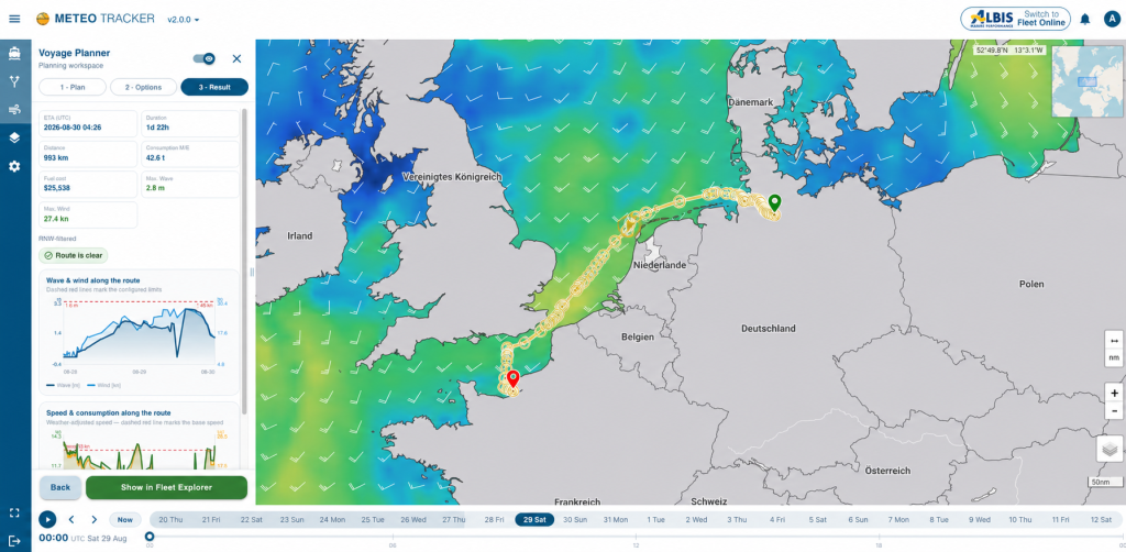 METEO TRACKER Routenplanung mit Routenvorschlag und Wetterdaten