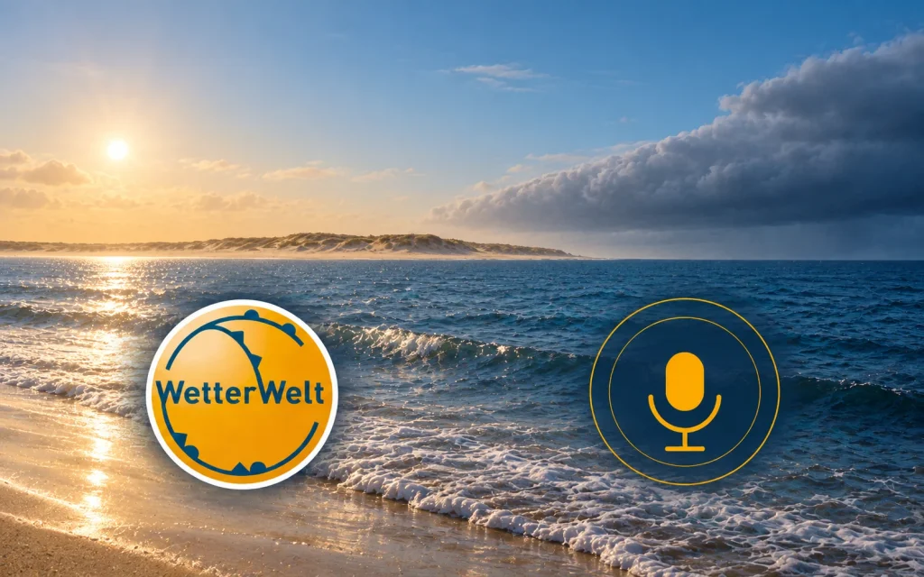 Mai-Hitzewelle vor der Kaltfront – Podcast-Cover mit WetterWelt-Logo und Mikrofon