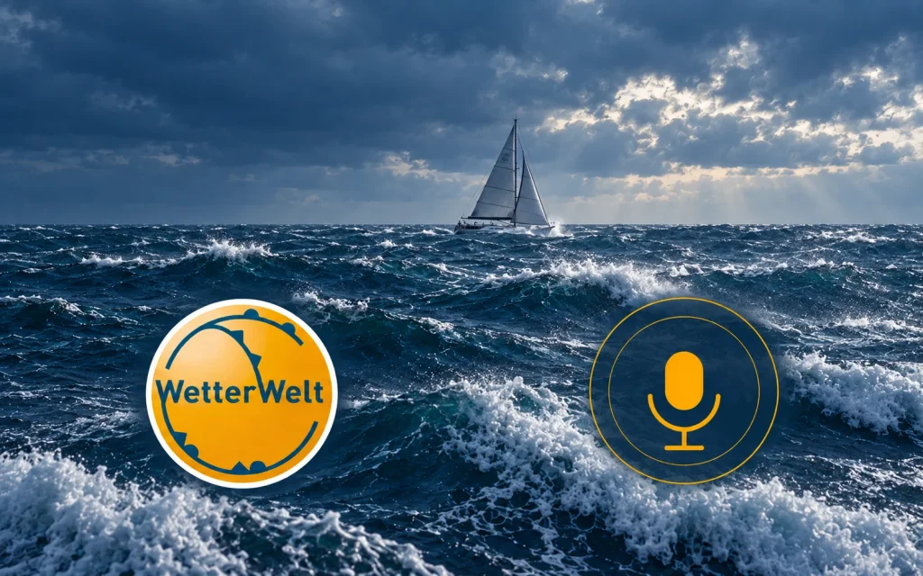 Starkwind beim Regatta-Wochenende – Podcast-Cover mit WetterWelt-Logo und Mikrofon