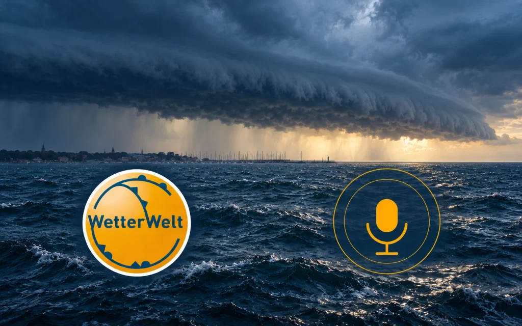Gewitterlinie zum Kieler-Woche-Auftakt – Podcast-Cover mit WetterWelt-Logo und Mikrofon