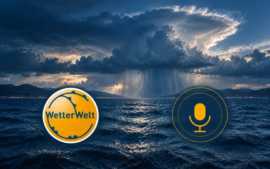 Gewitter aus dem Höhentief – Podcast-Cover mit WetterWelt-Logo und Mikrofon