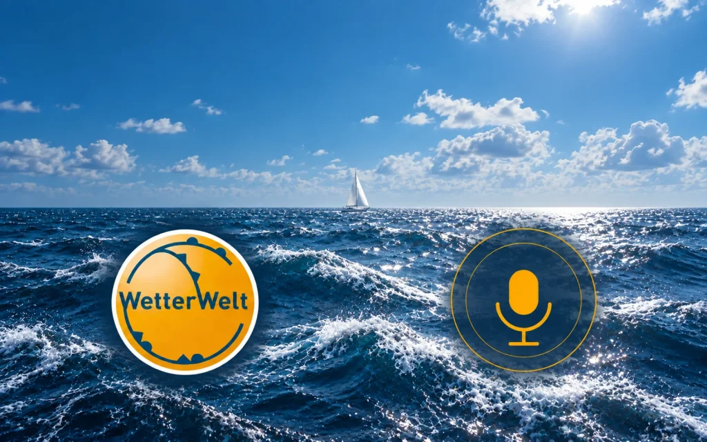 Segelwind nach der Hitzespitze – Podcast-Cover mit WetterWelt-Logo und Mikrofon