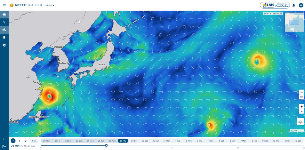 METEO TRACKER Wetteranalyse mit Windkarte im Pazifik